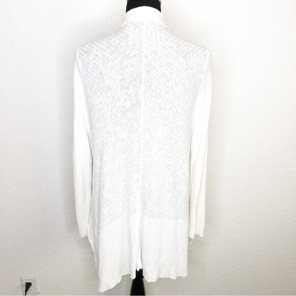 Eileen Fisher white ribbed linen blend knit open drape front cardigan size Large - Picture 16 of 16